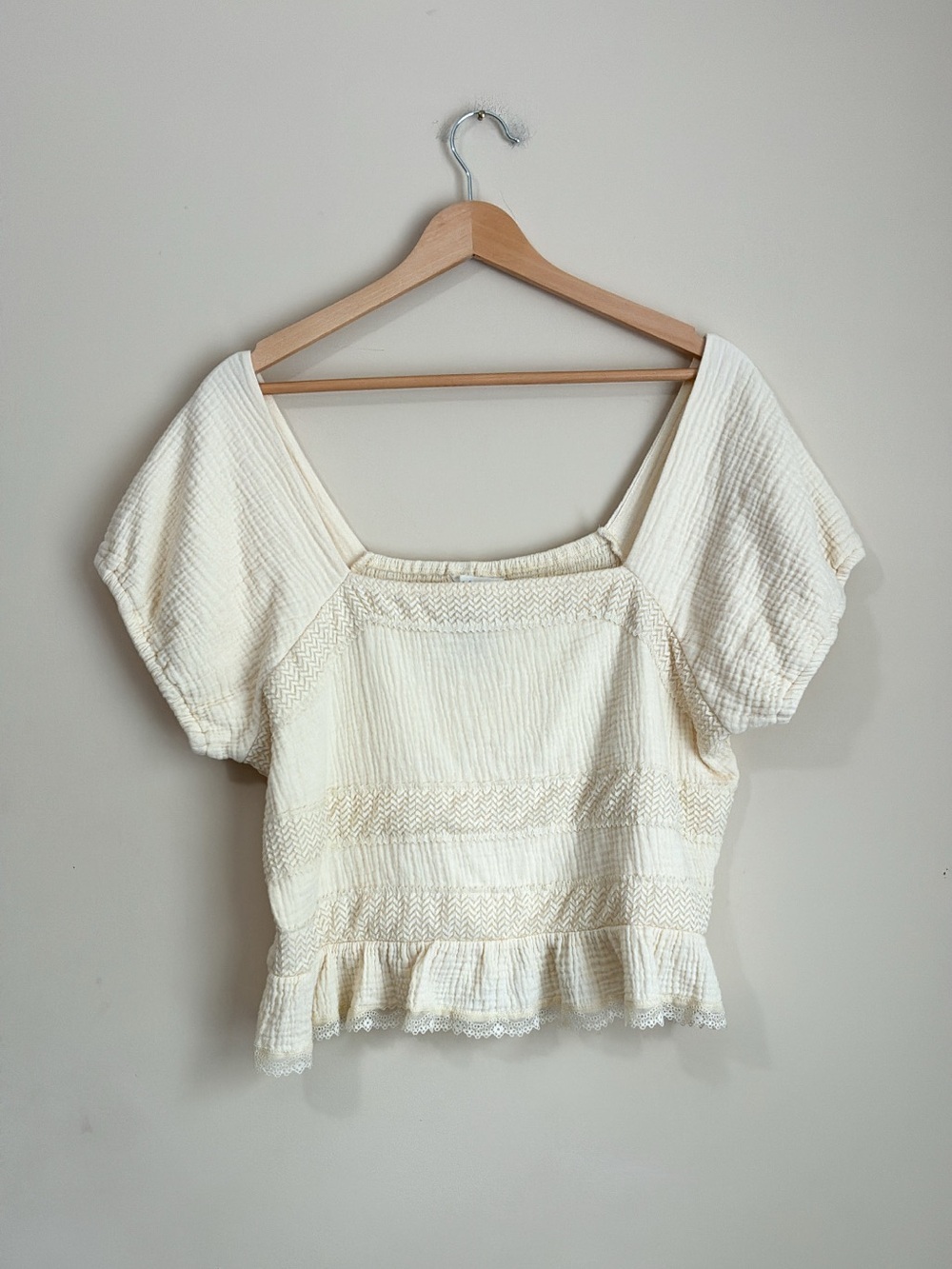 Amaryllis Cream Short Sleeve Peplum Cotton Blouse